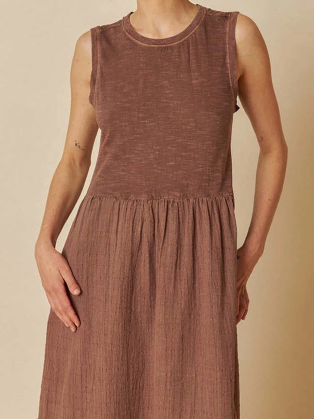 Sleeveless Misty Rose Tiered Midi Dress